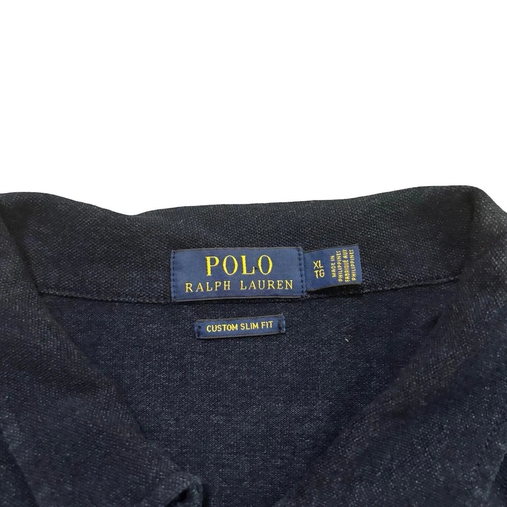Polo Ralph Lauren Mens XL Custom‎ Slim Fit Dragon Graphic Polo Shirt Navy Blue